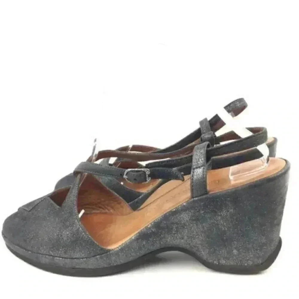 Lamour Des Pieds Heels size 10 Oraine Metallic charcoal gray Chunky wedges
